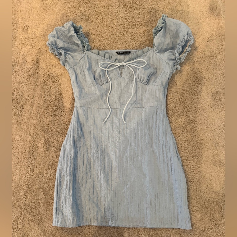Light Blue Shein Puff Sleeve Dress XS